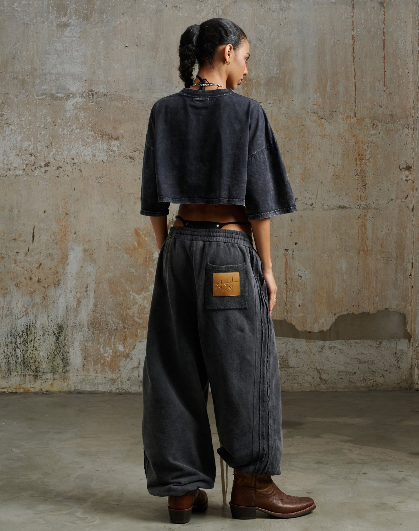 JGW5 - "FNOS" WASHED PANTS - BLACK