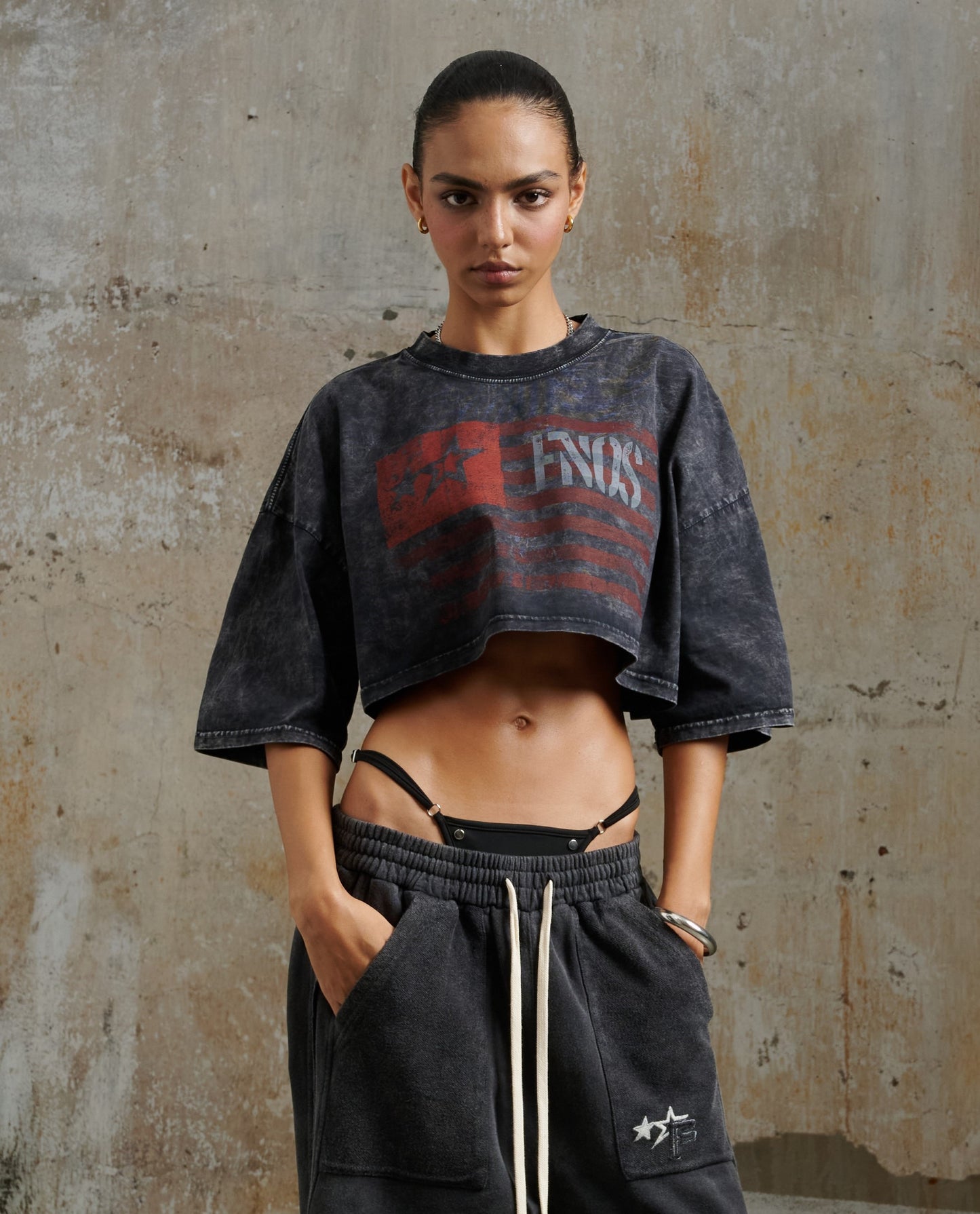 TCW3 - " FNOS " FLAG PRINT T-SHIRT WASH - BLACK
