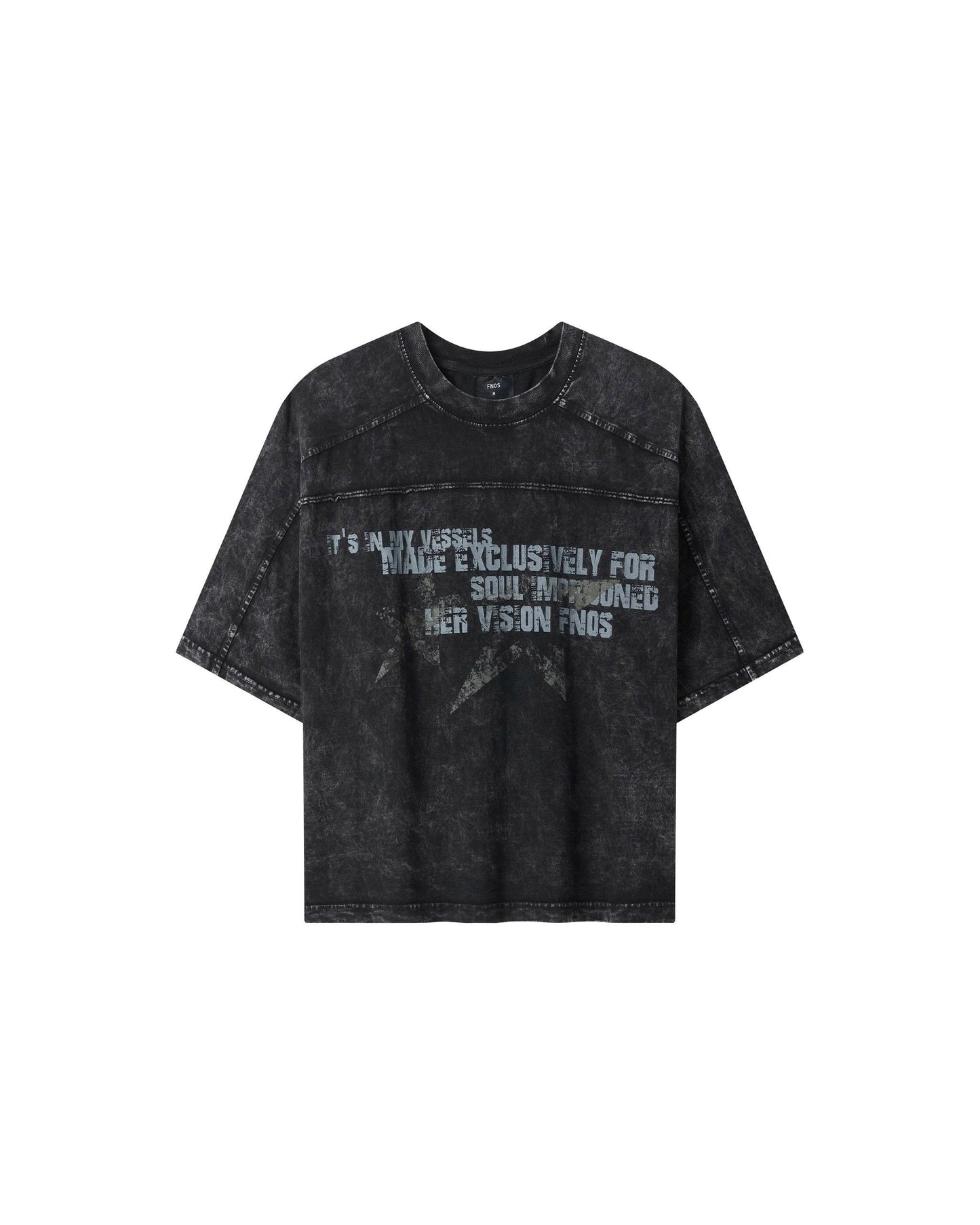 TWG36 - WASHED BOXY TEE WITH PRINTS AND PATTERNS - BLACK