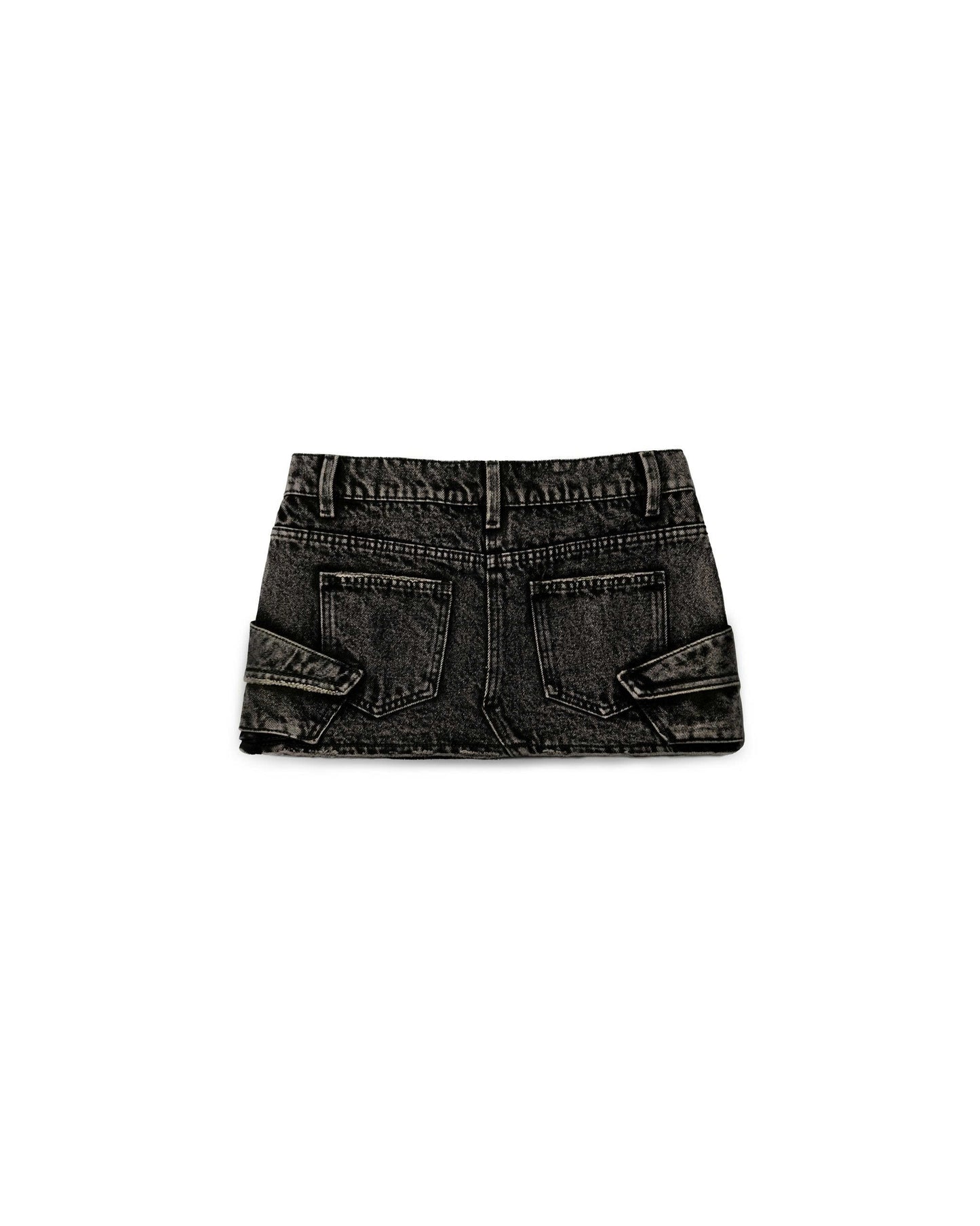 SKD1 - "FNOS" WASHED DENIM MINI SKIRT - BLACK