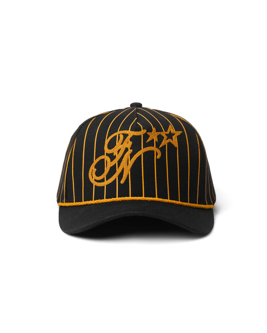 HW8 - FNOS " FN " PINSTRIPE TRUCKER HAT - BLACK/YELLOW