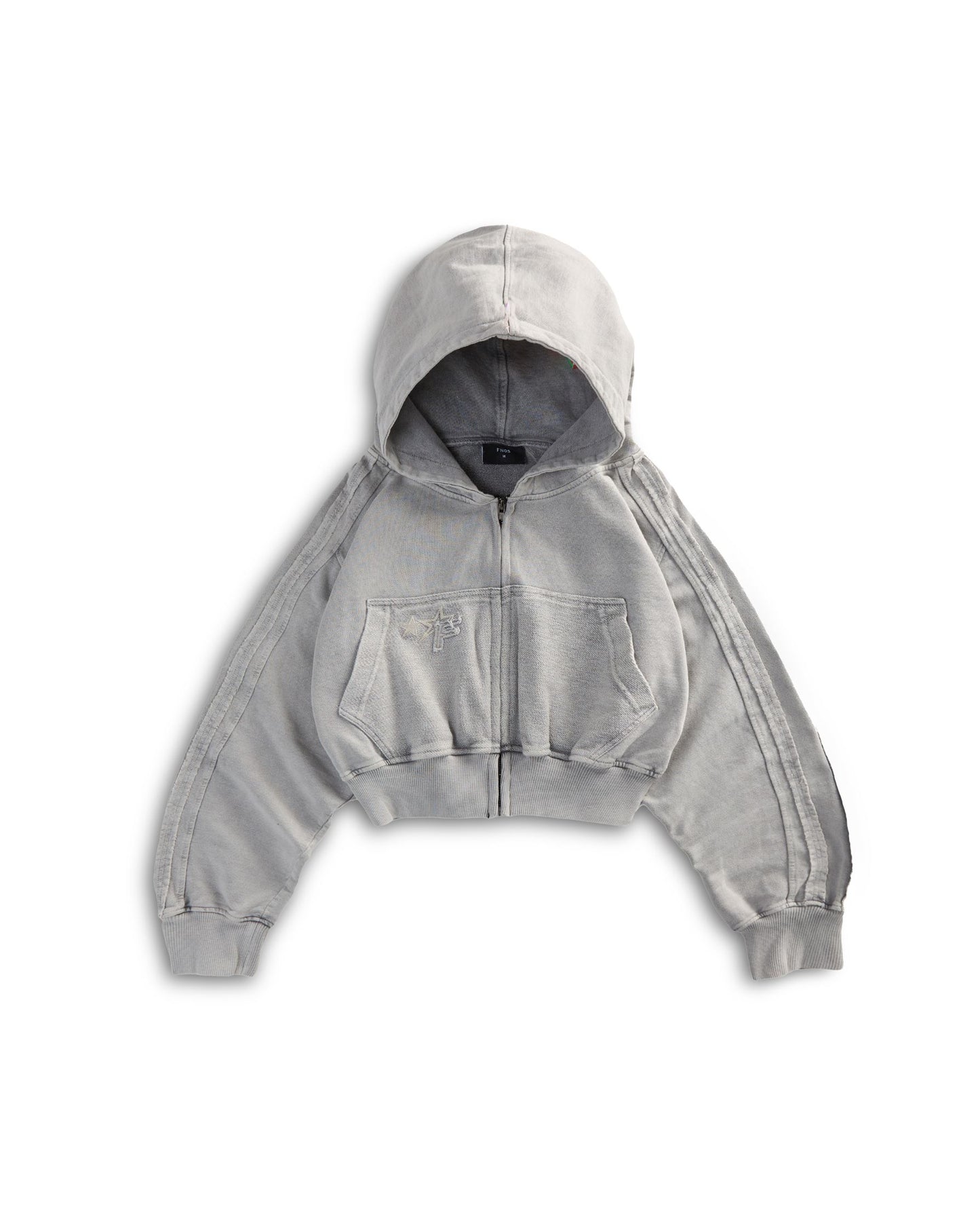 HDW3 - "FNOS" WASHED CROPTOP HOODIE - GREY