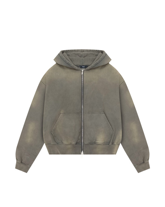 'INTROVERSE' DOUBLE ZIP HOODIE - WASHED OLIVE
