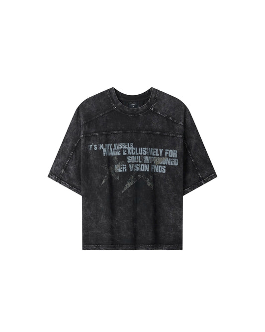 TWG36 - WASHED BOXY TEE WITH PRINTS AND PATTERNS - BLACK