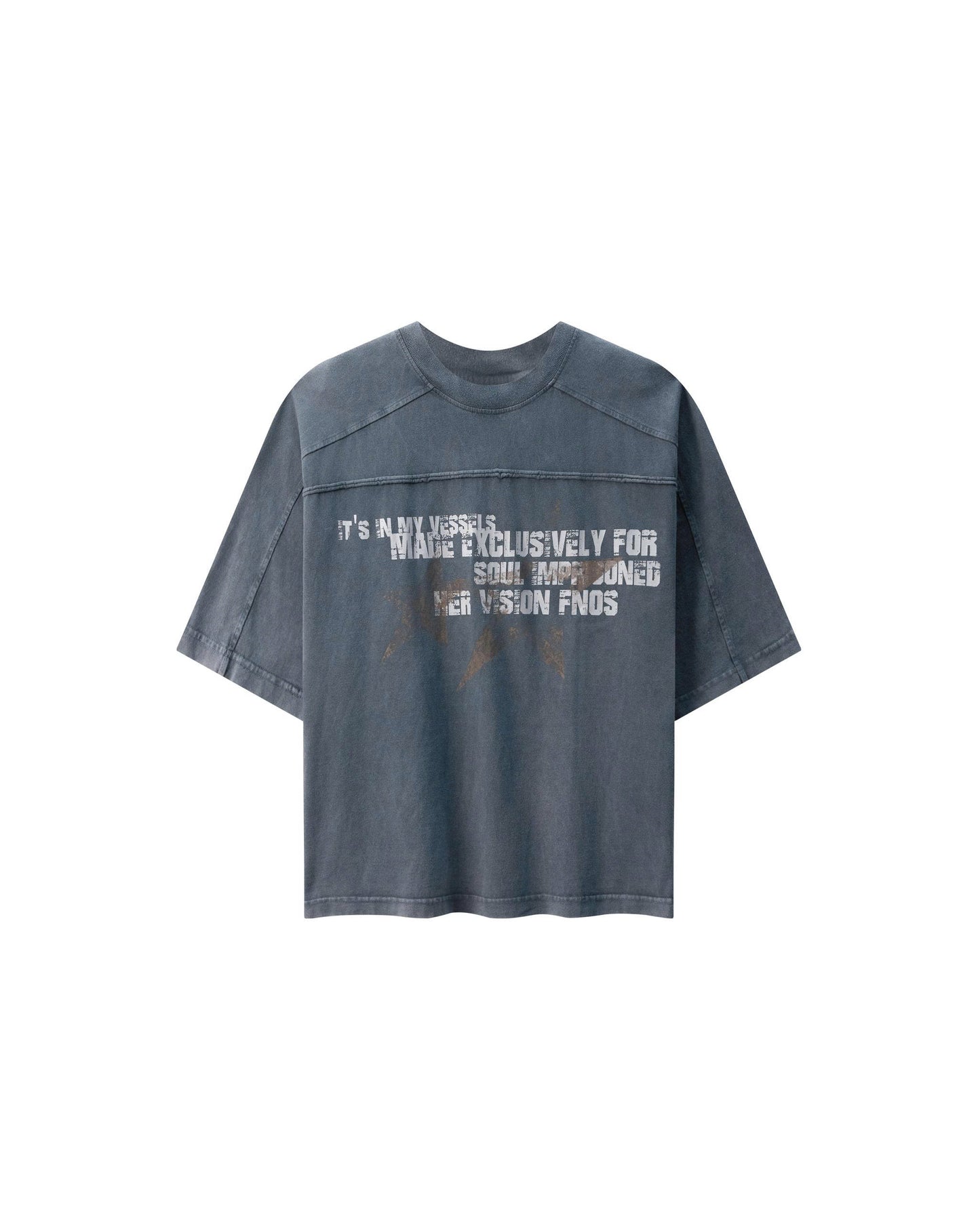 TWG32 - WASHED BOXY TEE WITH PRINTS AND PATTERNS - NAVY