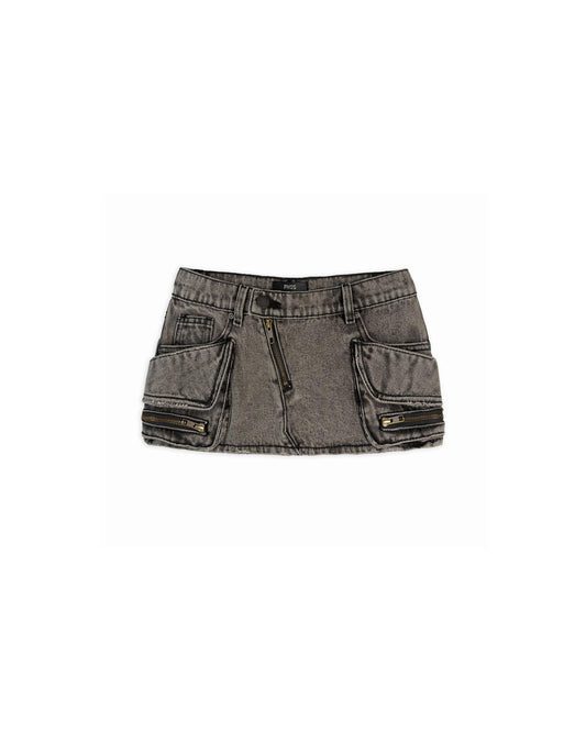 SKD2 - "FNOS" WASHED DENIM MINI SKIRT - GREY