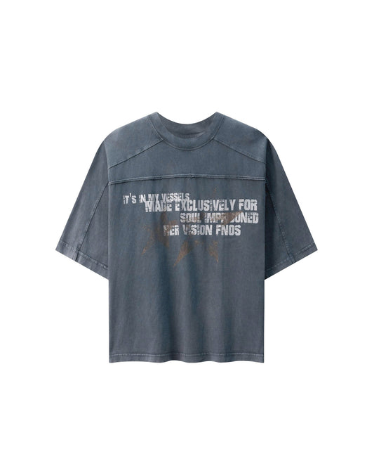 TWG32 - WASHED BOXY TEE WITH PRINTS AND PATTERNS - NAVY