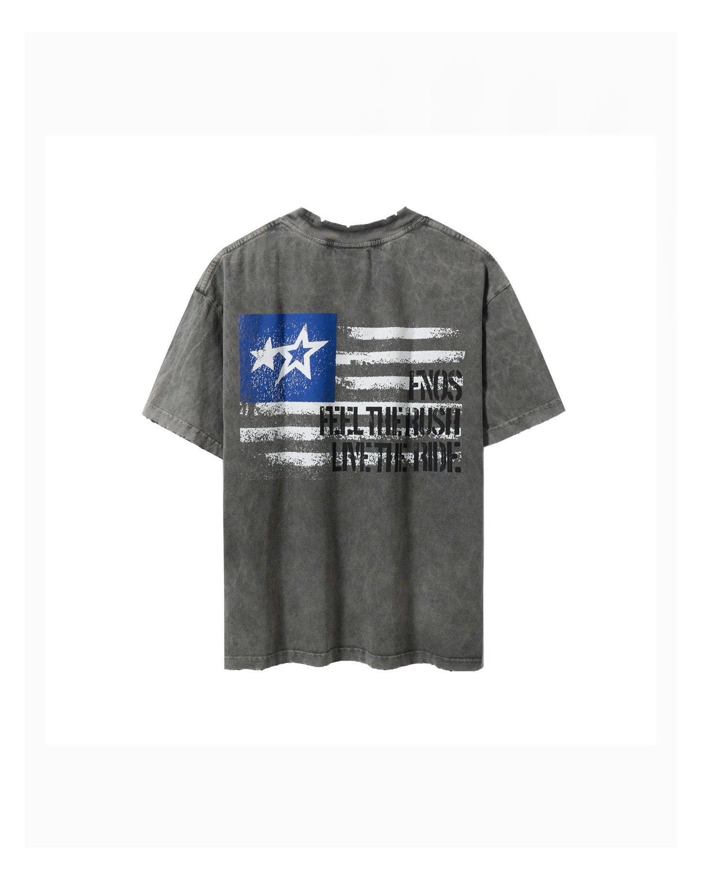 TWG33 - WASHED T-SHIRT WITH HORIZONTAL FLAG - GRAY