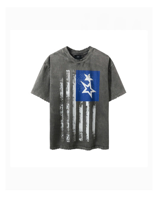 TWG34 - WASHED T-SHIRT WITH VERTICAL FLAG - GREY
